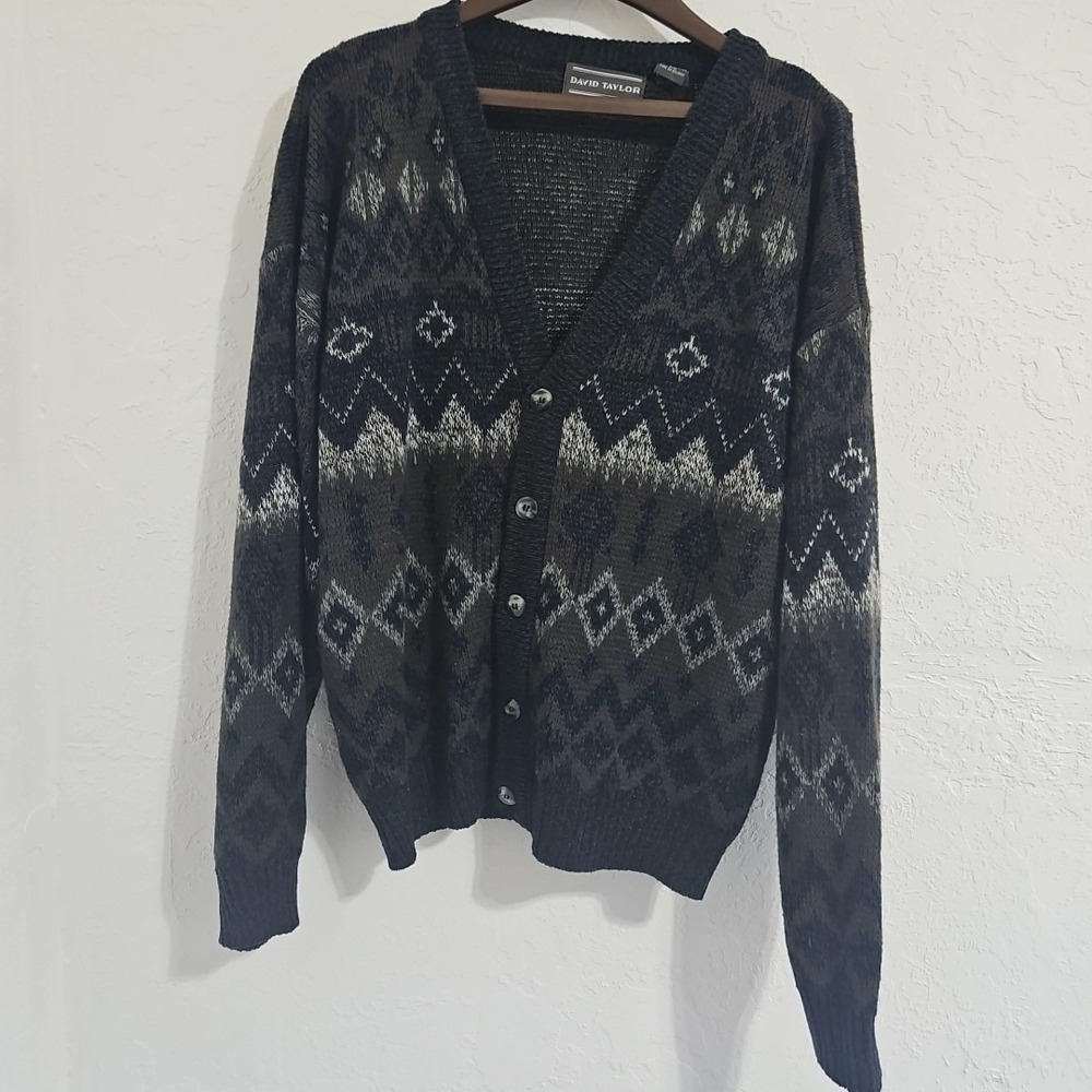 Vintage David Taylor Sz Large Cardigan Sweater Button Up Grandpa Classic READ